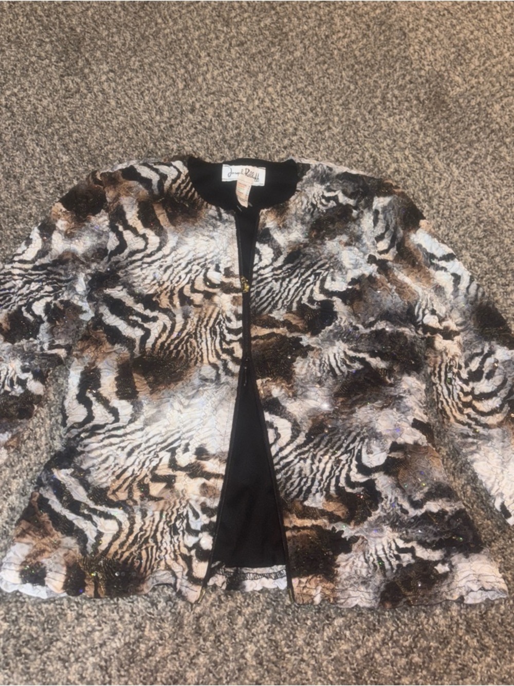 Joseph Ribkoff Metallic Animal-Print Blazer in Black, Brown & Silver